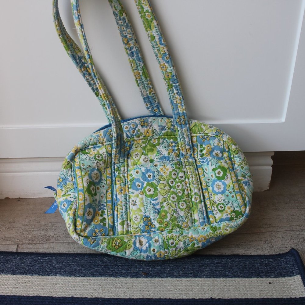 Vera Bradley Travel Bag Purse Green and Blue Long Straps